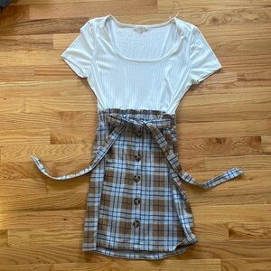 Plaid and white short dress (size: medium)